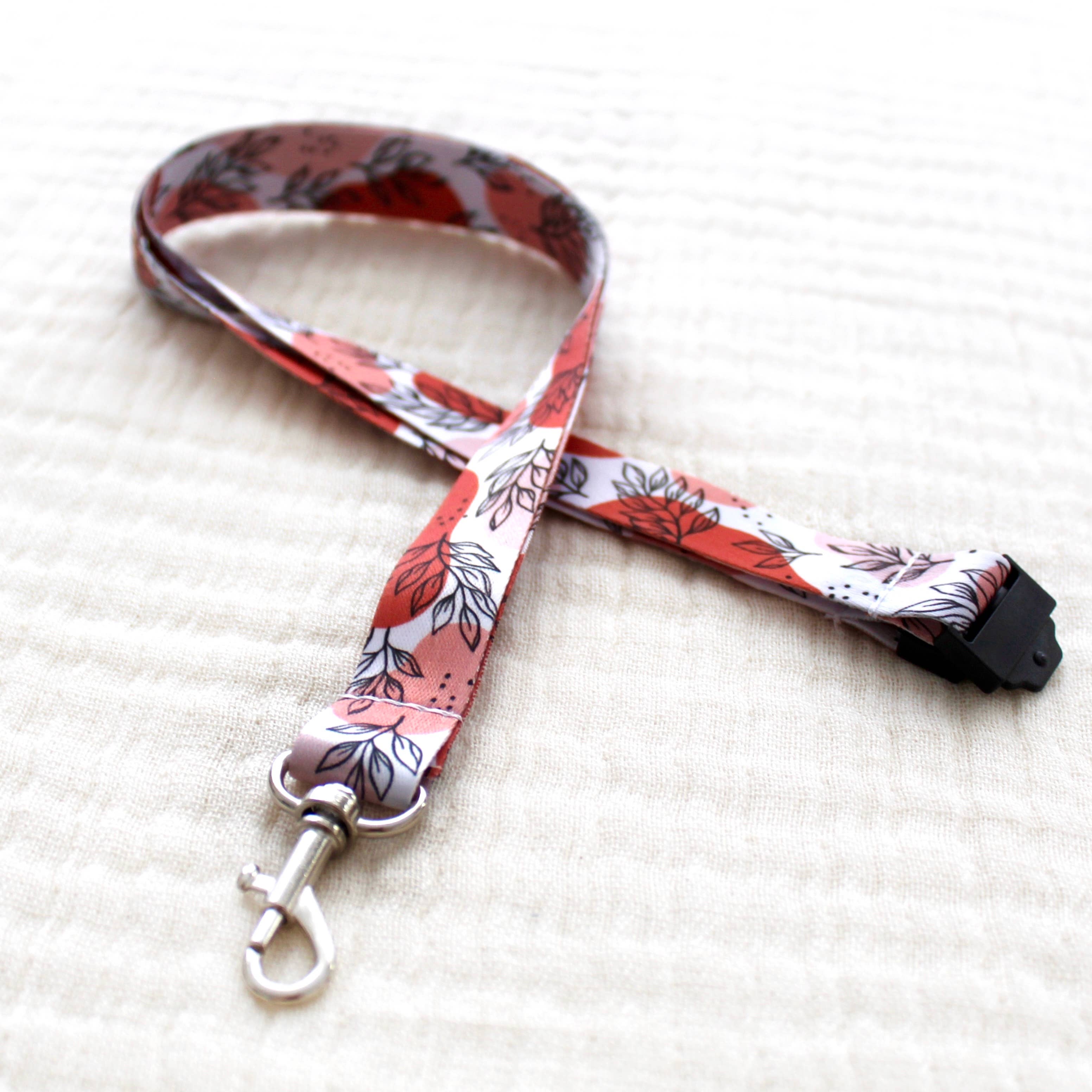 Pink Leaves Breakaway Lanyard